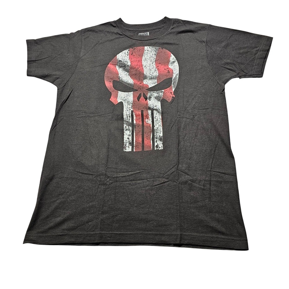 Marvel Punisher Graphic T-Shirt Mens Medium Black Red White Flag Skull Tee